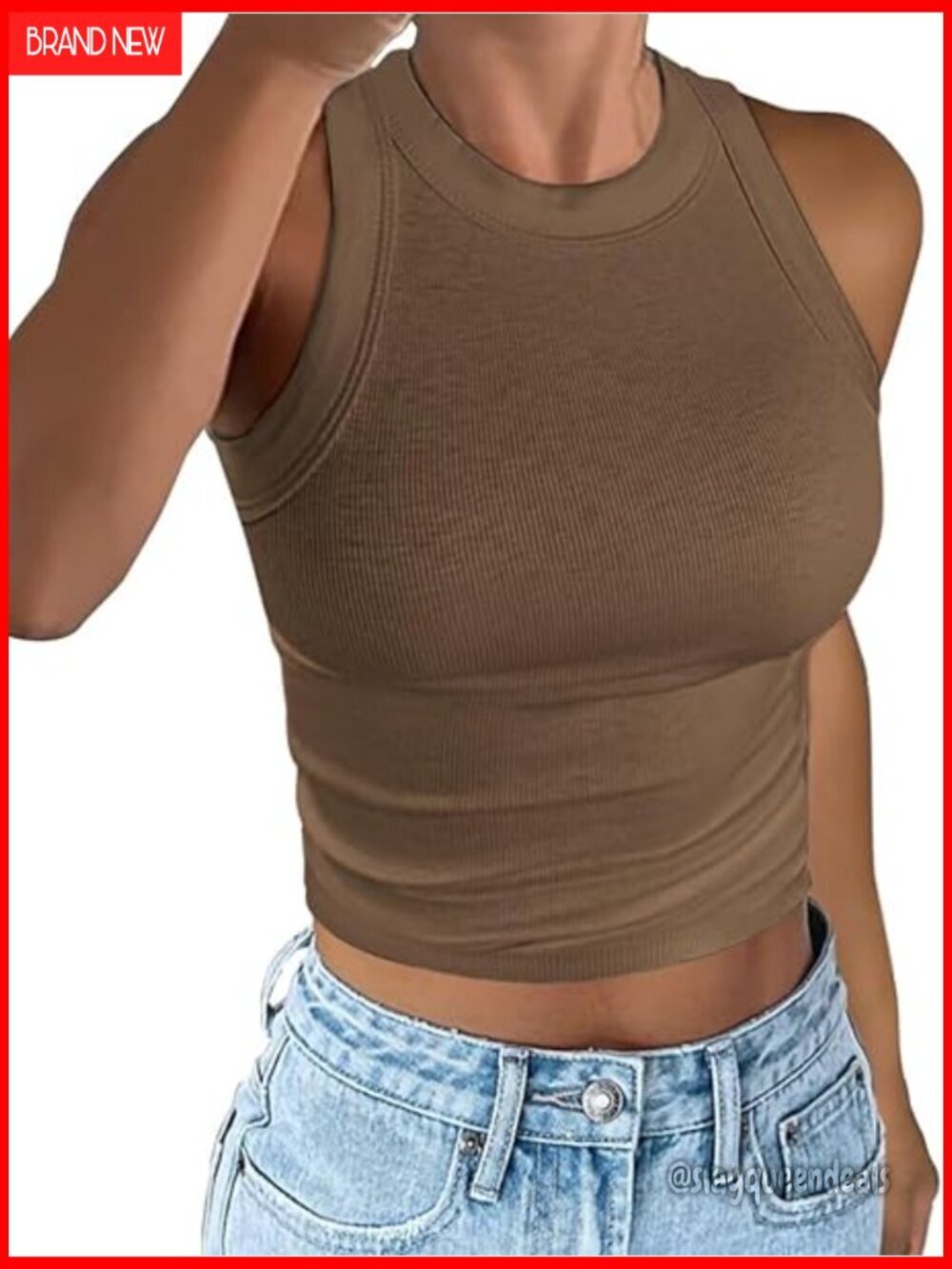 Ribbed Racerback Tank Top Slim Fit Crewneck Sleeveless Stretch Cotton Blend